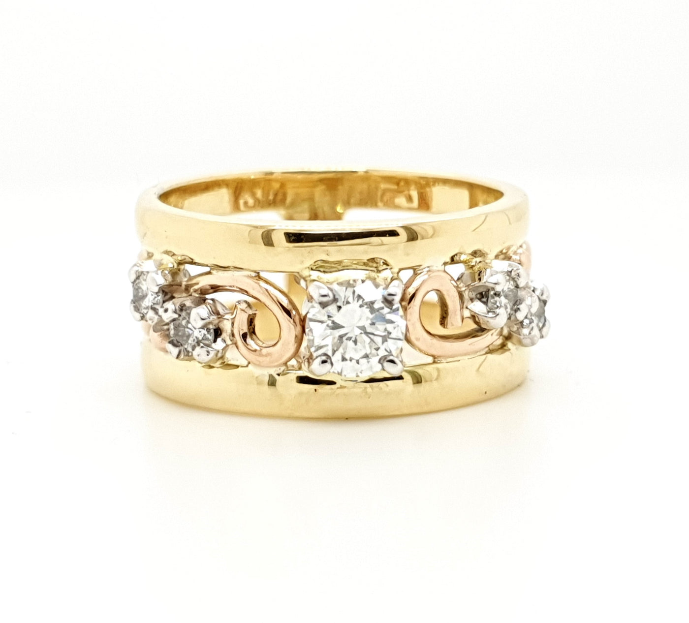 Wide Band Rose and Yellow Gold Diamond